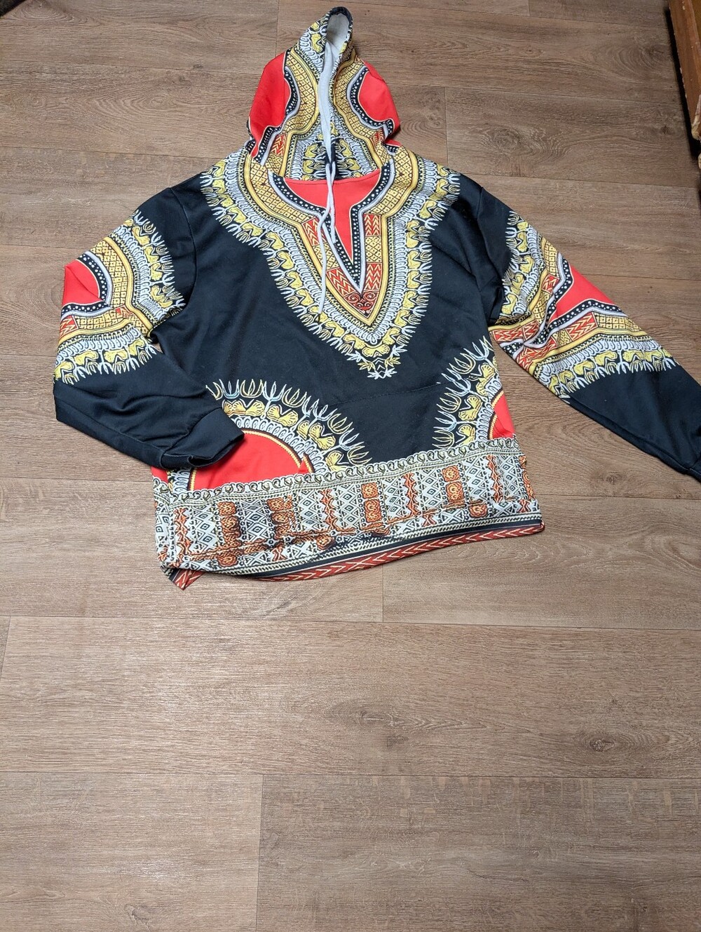 Black and Red Dashiki-Print Unisex Hoodie